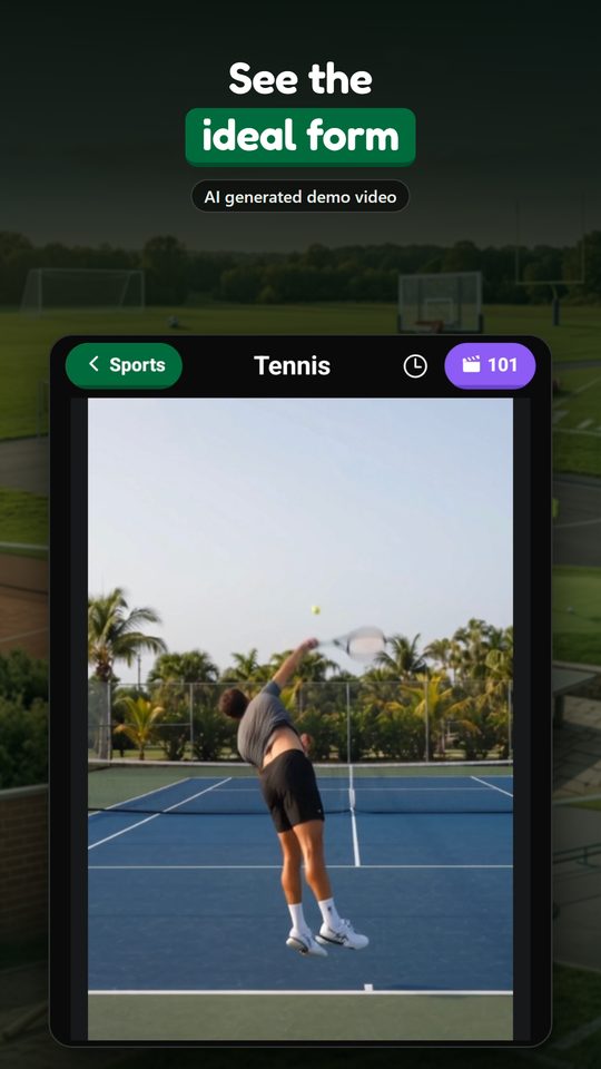 An AI generated demo video of a tennis serve
